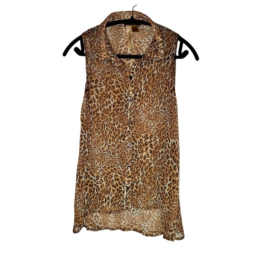 Eyeshadow - Leopard Print Sheer Button-Up Blouse - Size L